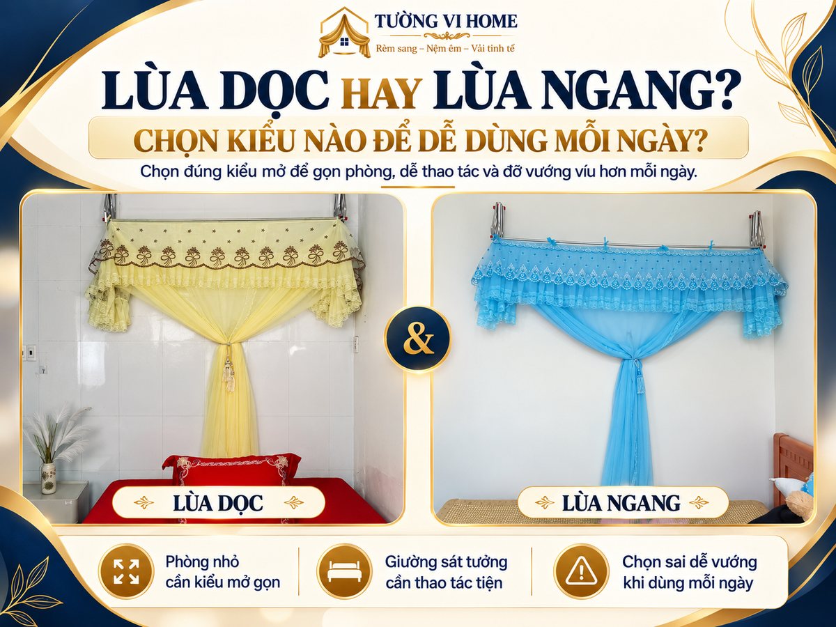 Lùa dọc hay lùa ngang: chọn kiểu lắp mùng xếp gọn khoan tường cho đúng